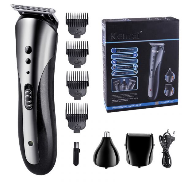 Máquininha De Cortar Cabelo Aparador De Barba Kemei Km-1407 Cor Preto